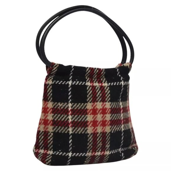 BURBERRY Nova Check Hand Bag Wool Red Black Auth - Picture 11 of 16